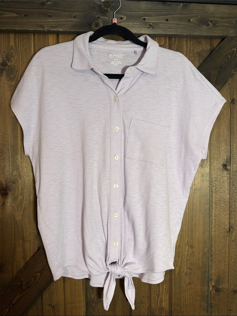 Buffalo David Bitton Light Lavender Button-Front Tie-Hem Polo Top